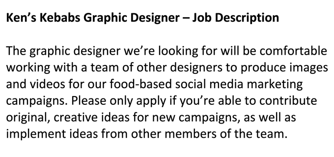 An example job description for a graphic designer to illustrate how to answer the interview question 'What motivated you to apply for this role?'