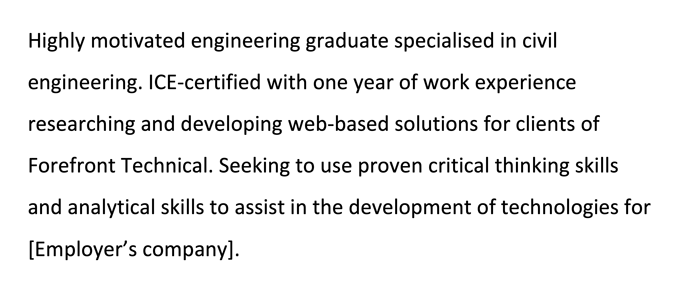 Example personal statement for an engineering CV that highlights strong critical thinking skills by showing experience in web research and developing technological solutions.