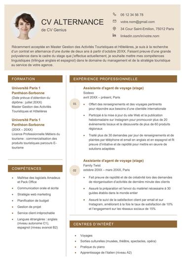 Exemple CV alternance avec les formations et les stages du candidat clairement mis en avant