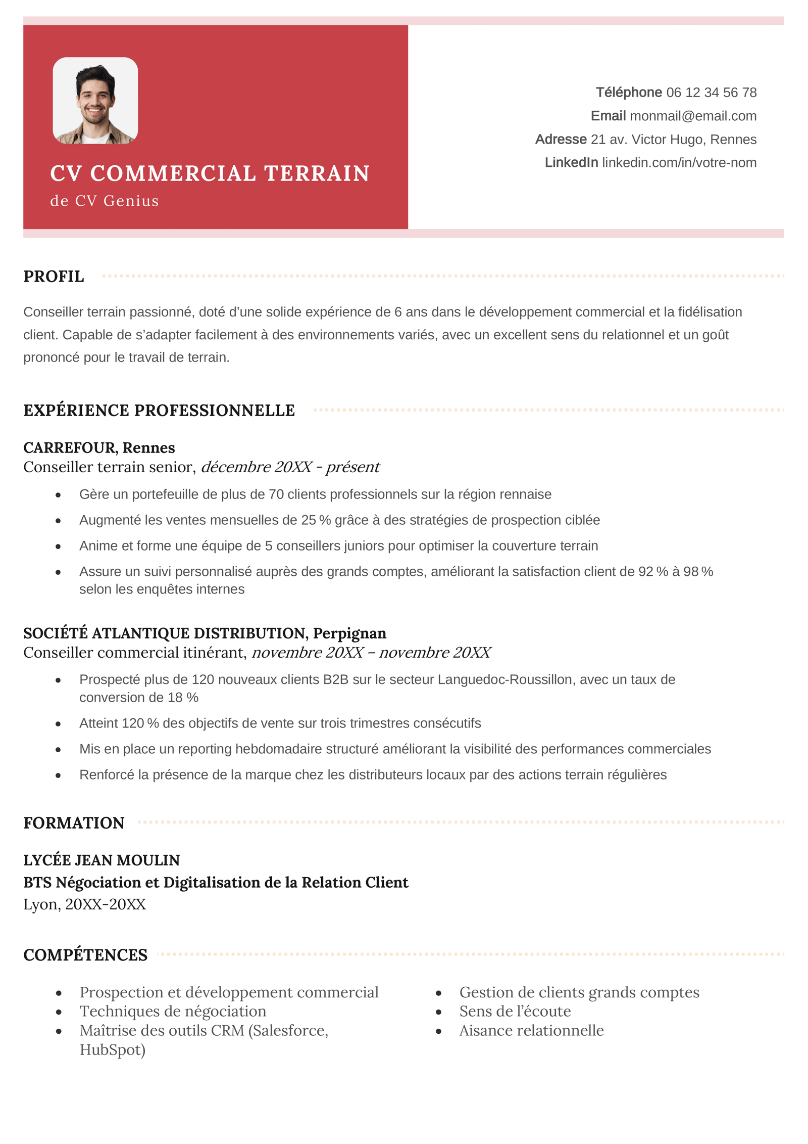 Un exemple d'un CV conseiller terrain.