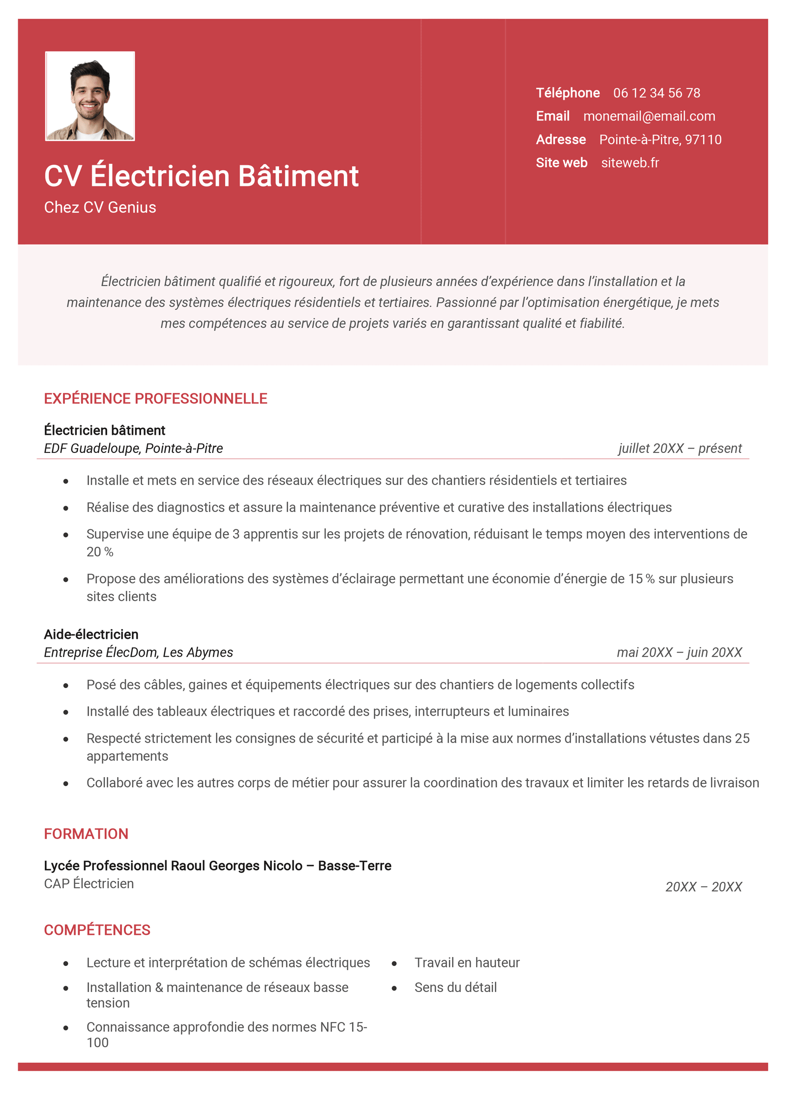 Exemple de CV électricien bâtiment.