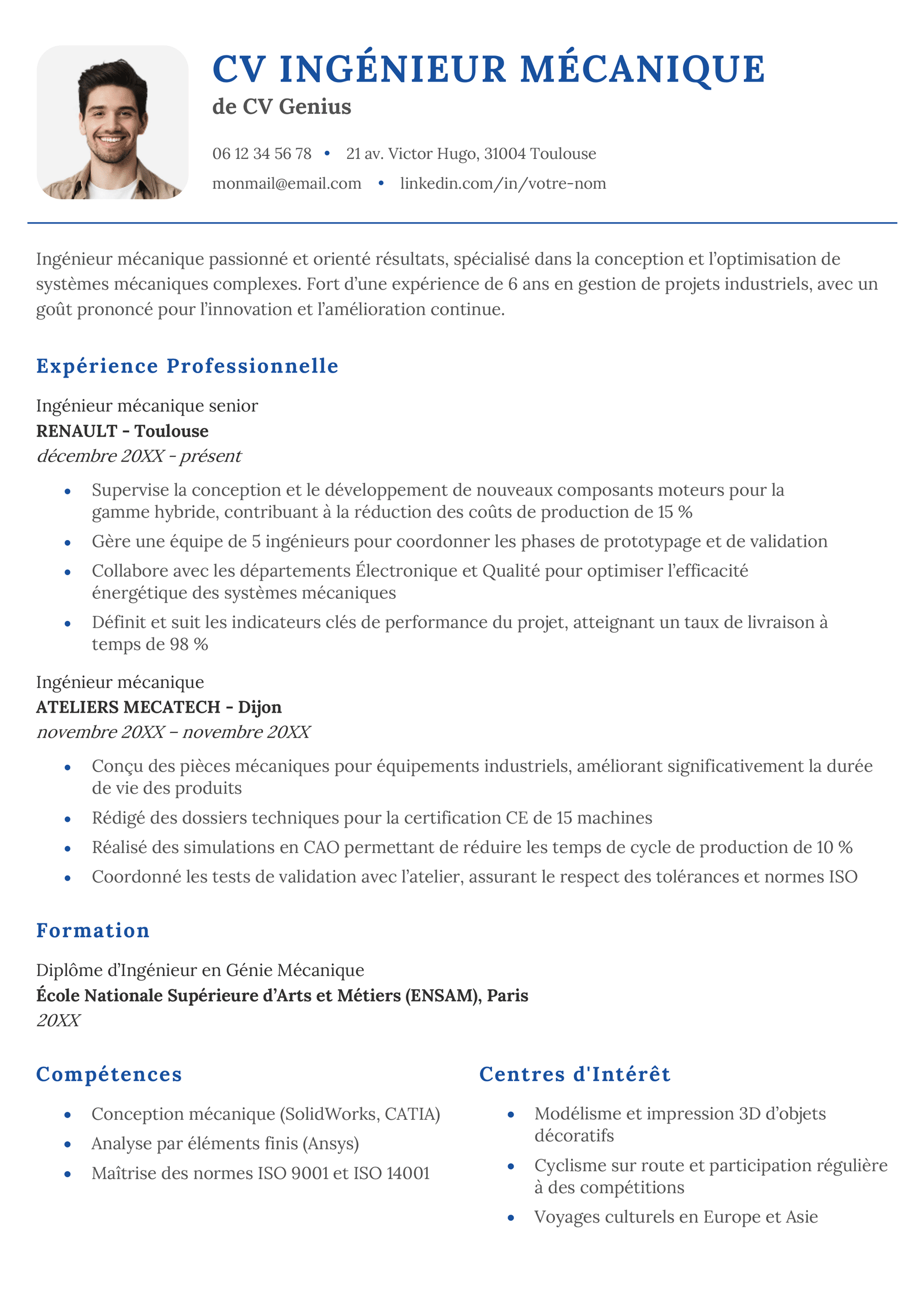 Un exemple d'un CV ingénieur mécanique.