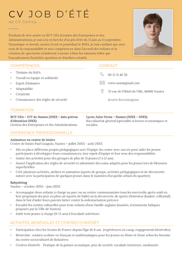 Un exemple d'un CV pour un job d'été