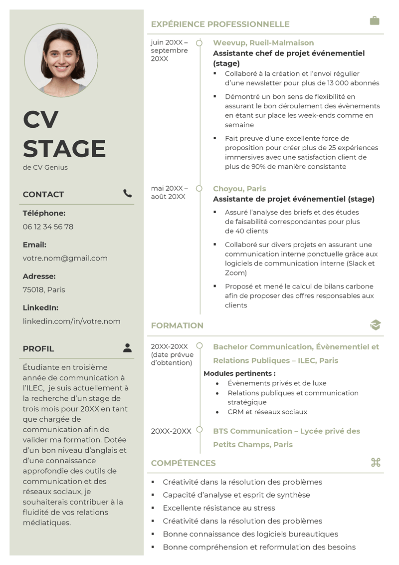 CV stage Exemple et modèle