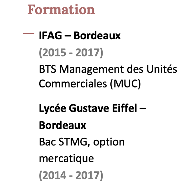Les dates ne sont pas obligatoires dans la rubrique de formation exemple d'une rubrique de formation sur un CV