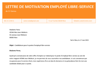 exemple d'une lettre de motivation pour un employé libre-service avec un en-tête orange