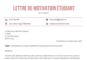 Exemple lettre de motivation étudiant