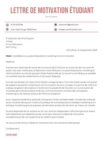 Exemple lettre de motivation étudiant
