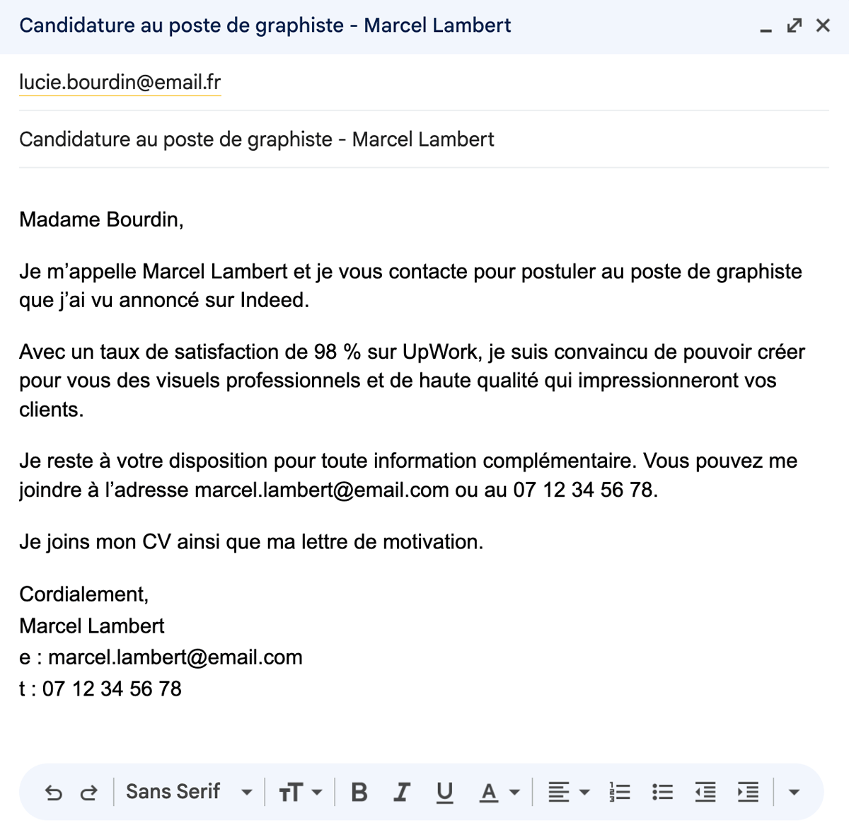 Un exemple de mail de candidature.