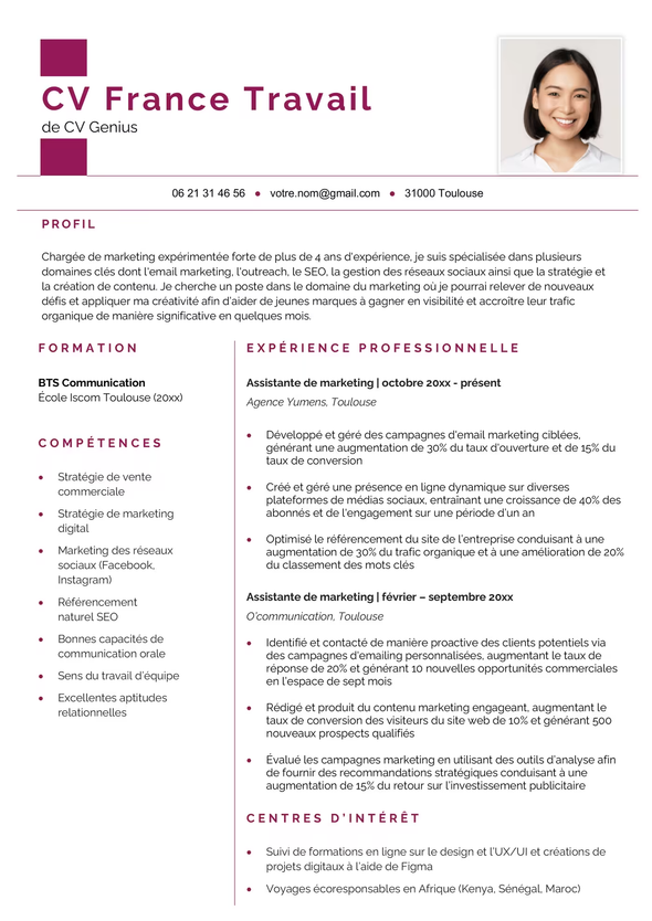 Un modèle CV France Travail.