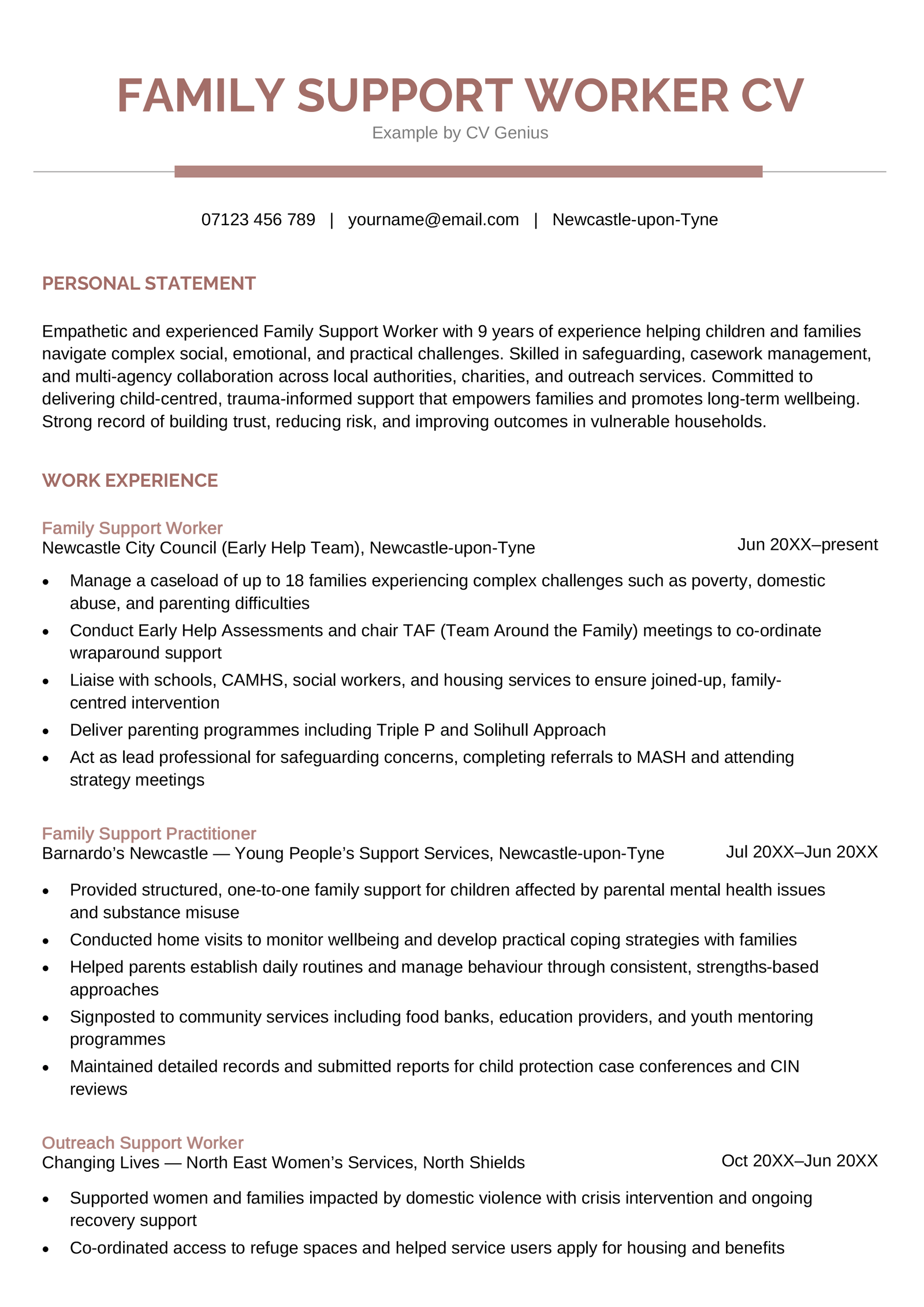 A good family support worker CV example.