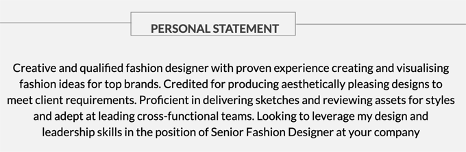 Example of a fashion cv personal statement