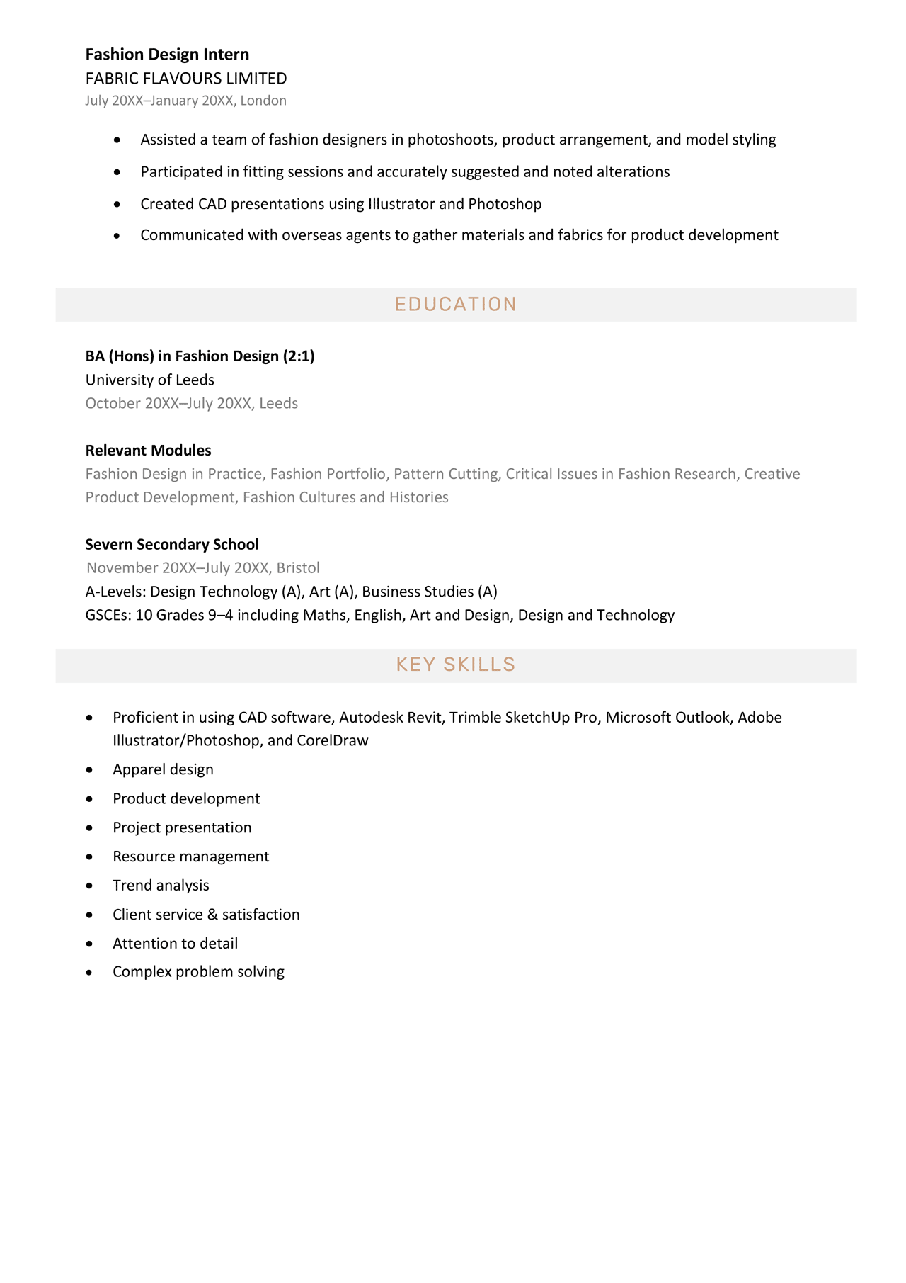 fashion designer cv personal statement