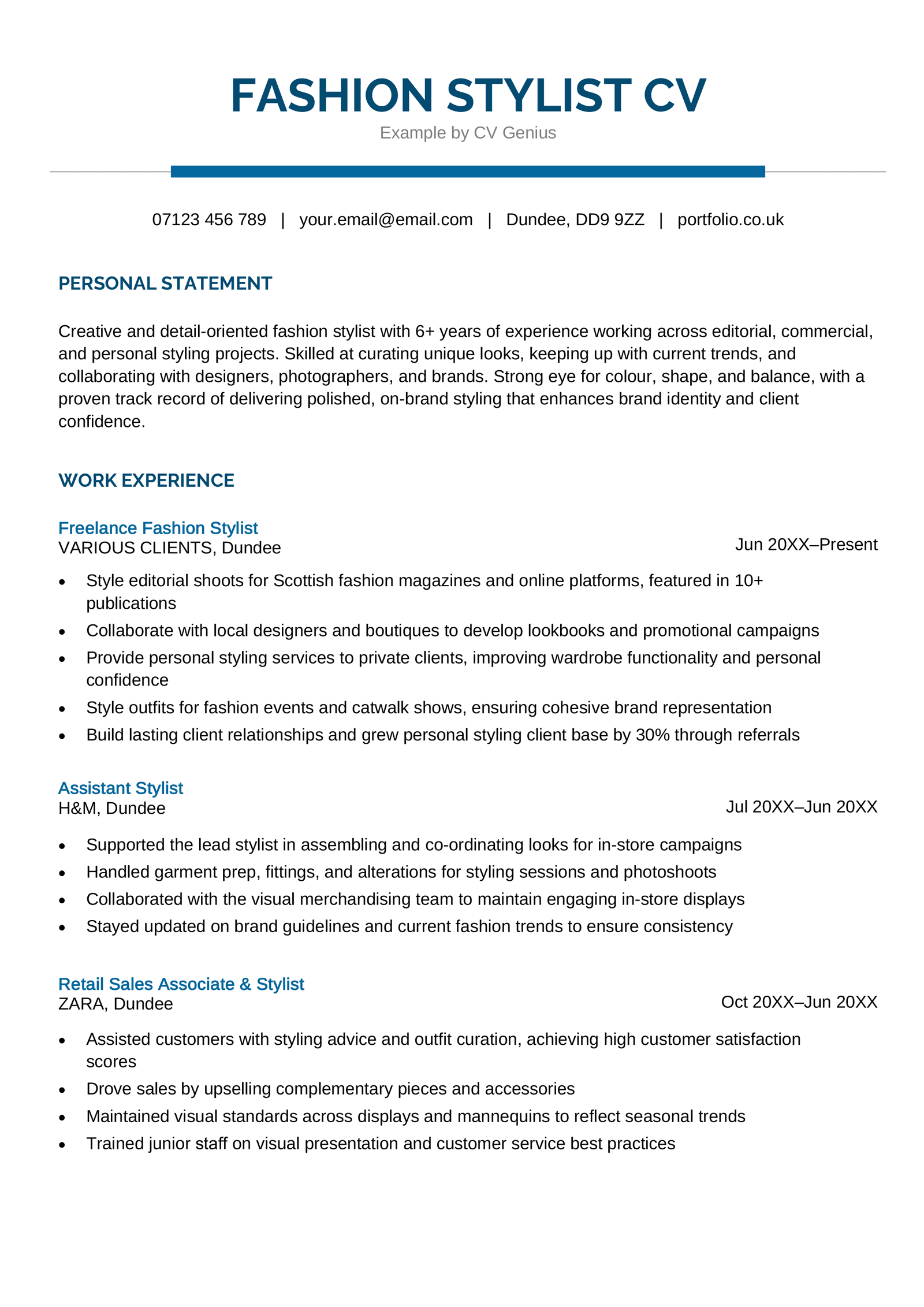 A fashion stylist CV example.