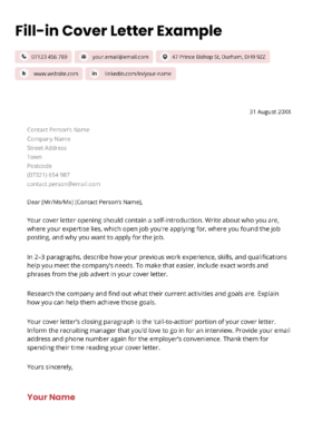 A blank fill-in cover letter example for free download using the Bristol CV template