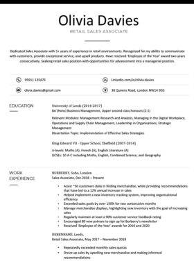 The Formal CV template in black and white, which features subtle lines both to divide section from section but also to underline section names.