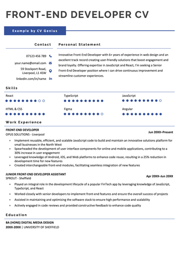 An example front-end developer CV.