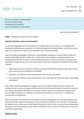 Le modèle lettre de motivation LibreOffice Giverny en azur
