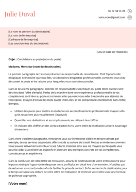 Le modèle lettre de motivation LibreOffice Giverny en corail