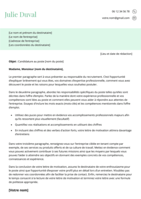 Le modèle lettre de motivation LibreOffice Giverny en menthe