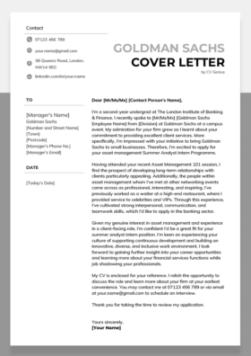 A Goldman Sachs cover letter example