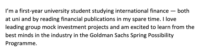 A Goldman Sachs cover letter opening statement example for students