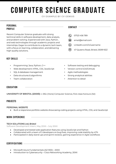 Graduate Computer Science CV Example & Writing Tips