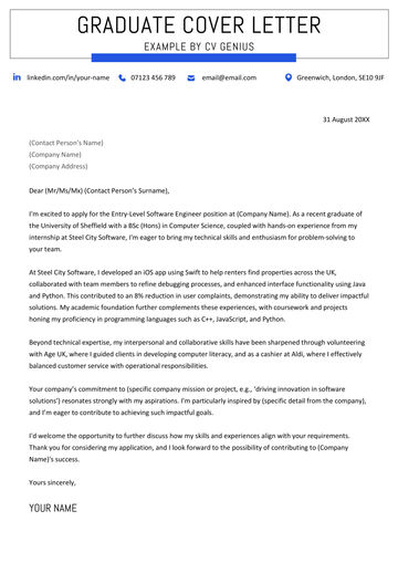 A graduate cover letter example for UK job seekers.