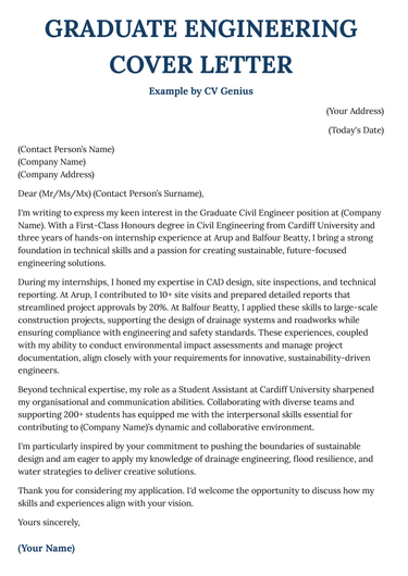An engineering graduate cover letter example for UK job seekers.
