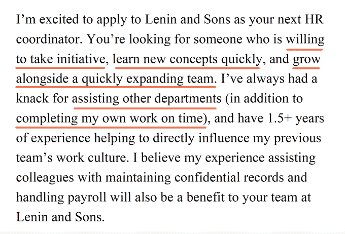 An example of a cover letter opening paragraph that highlights the applicant's growth mindset and willingness to learn new skills