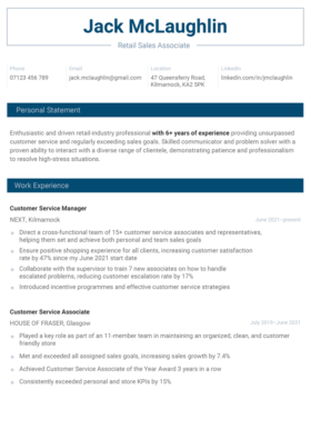 simple and basic CV template with a centered blue header and a rectangular border, colourful blocked section headings, page 1