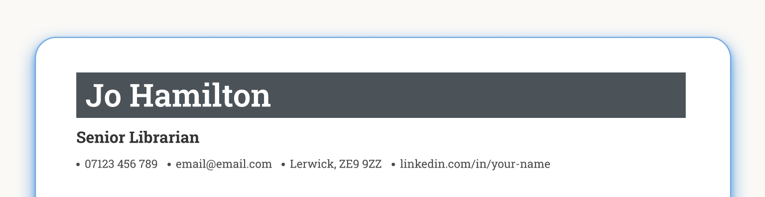 An example header from a CV.