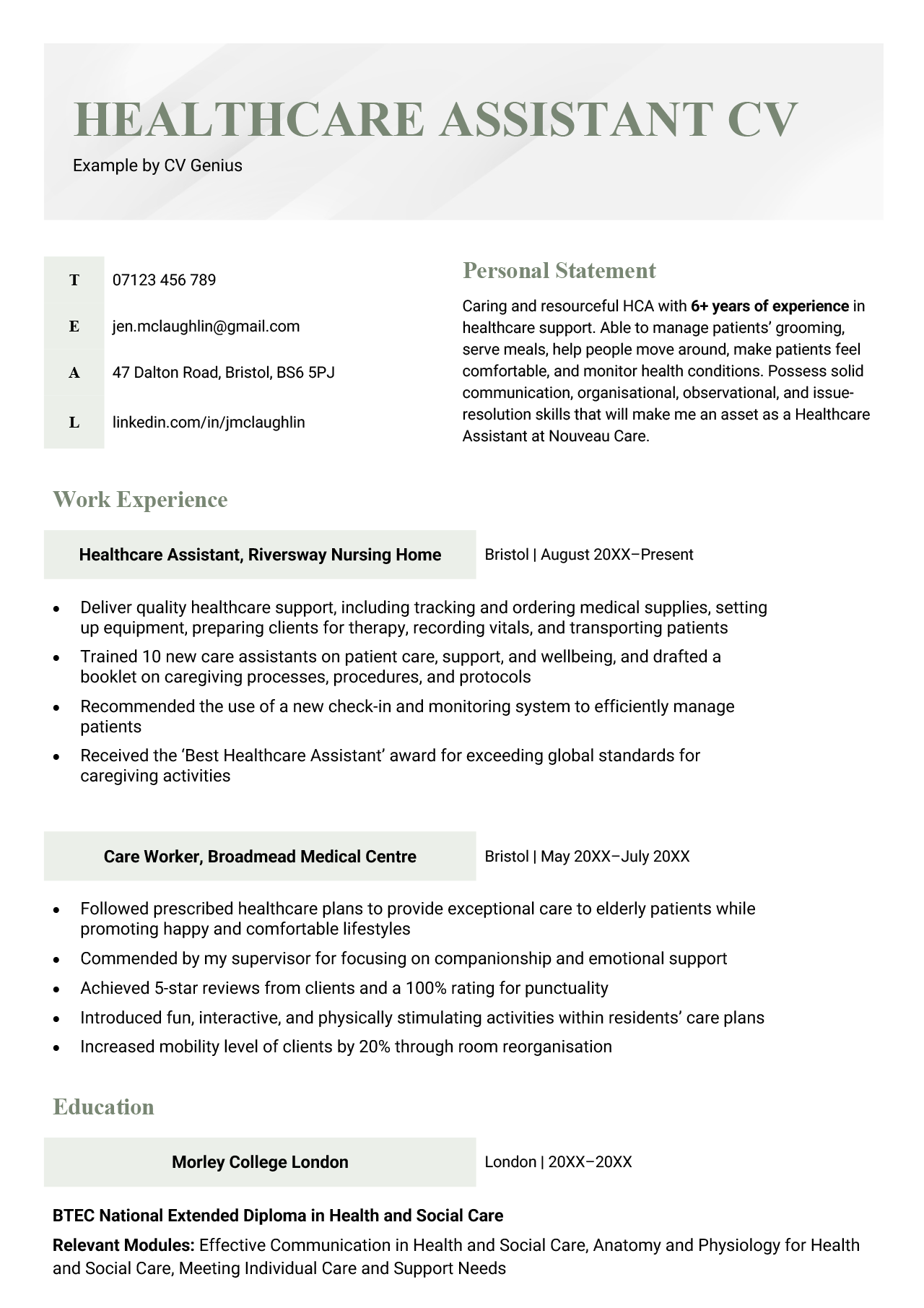 Healthcare Assistant CV Examples Template Writing Tips   Health Care Assistant Cv Example 