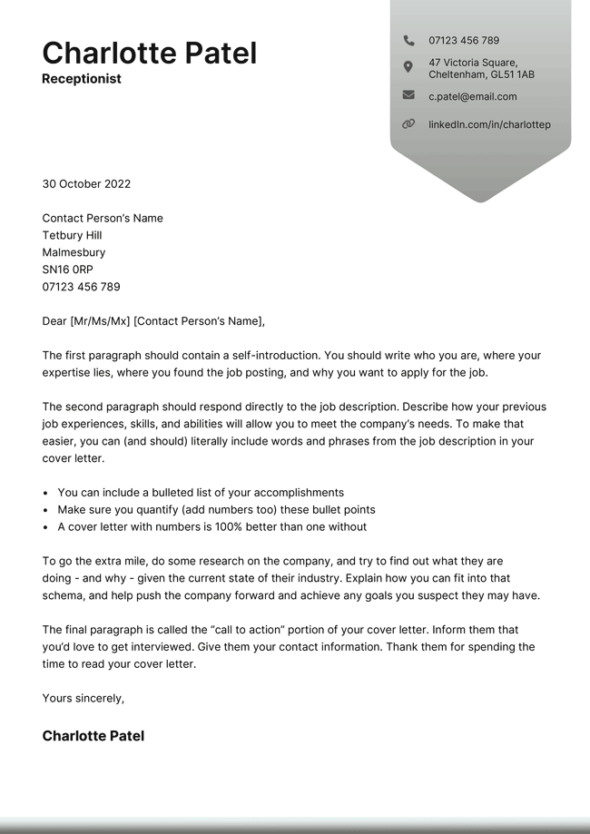 The Hebrides cover letter template in black.