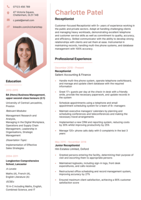 Pink version of the Hebrides CV template