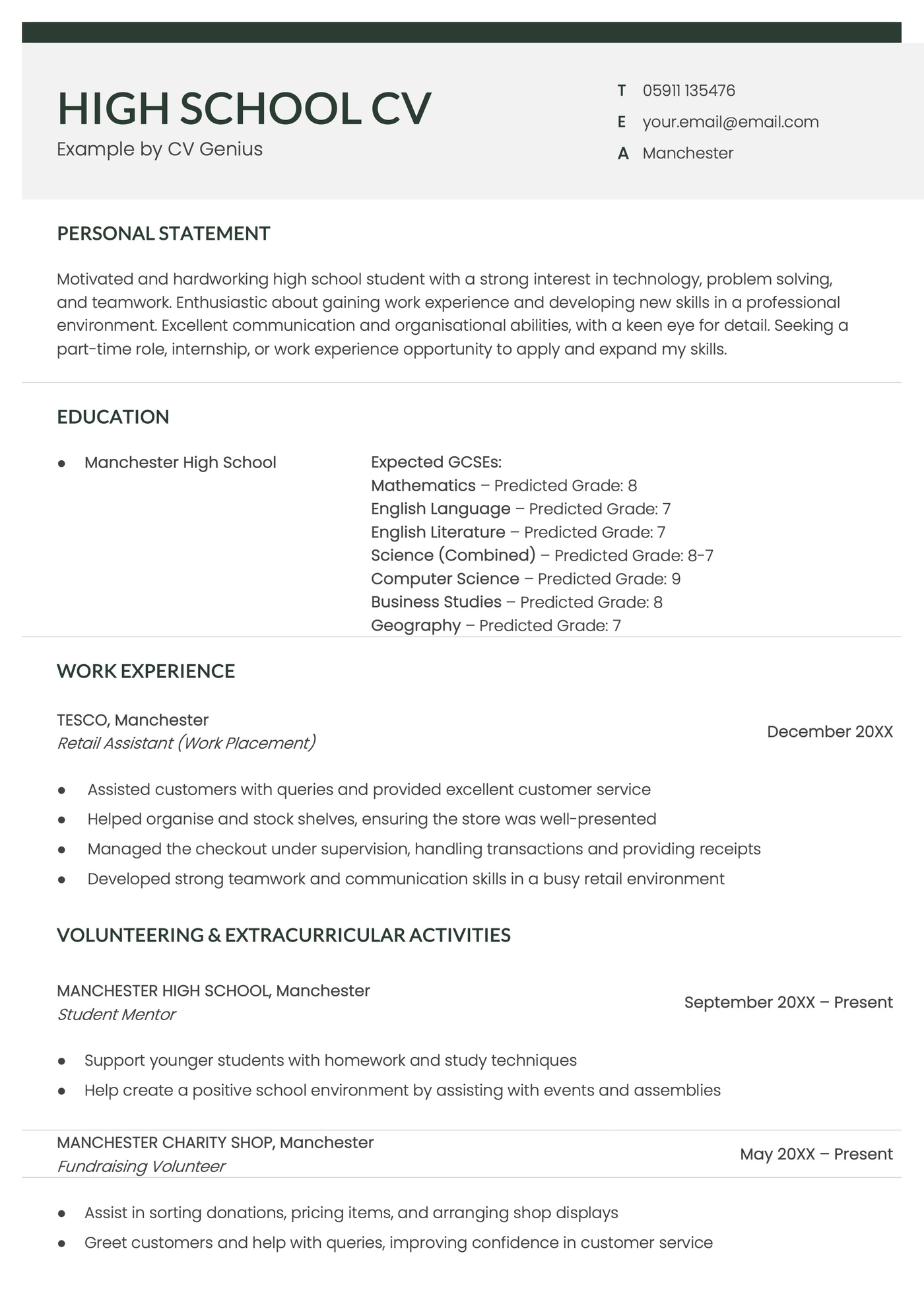 A high school CV template.