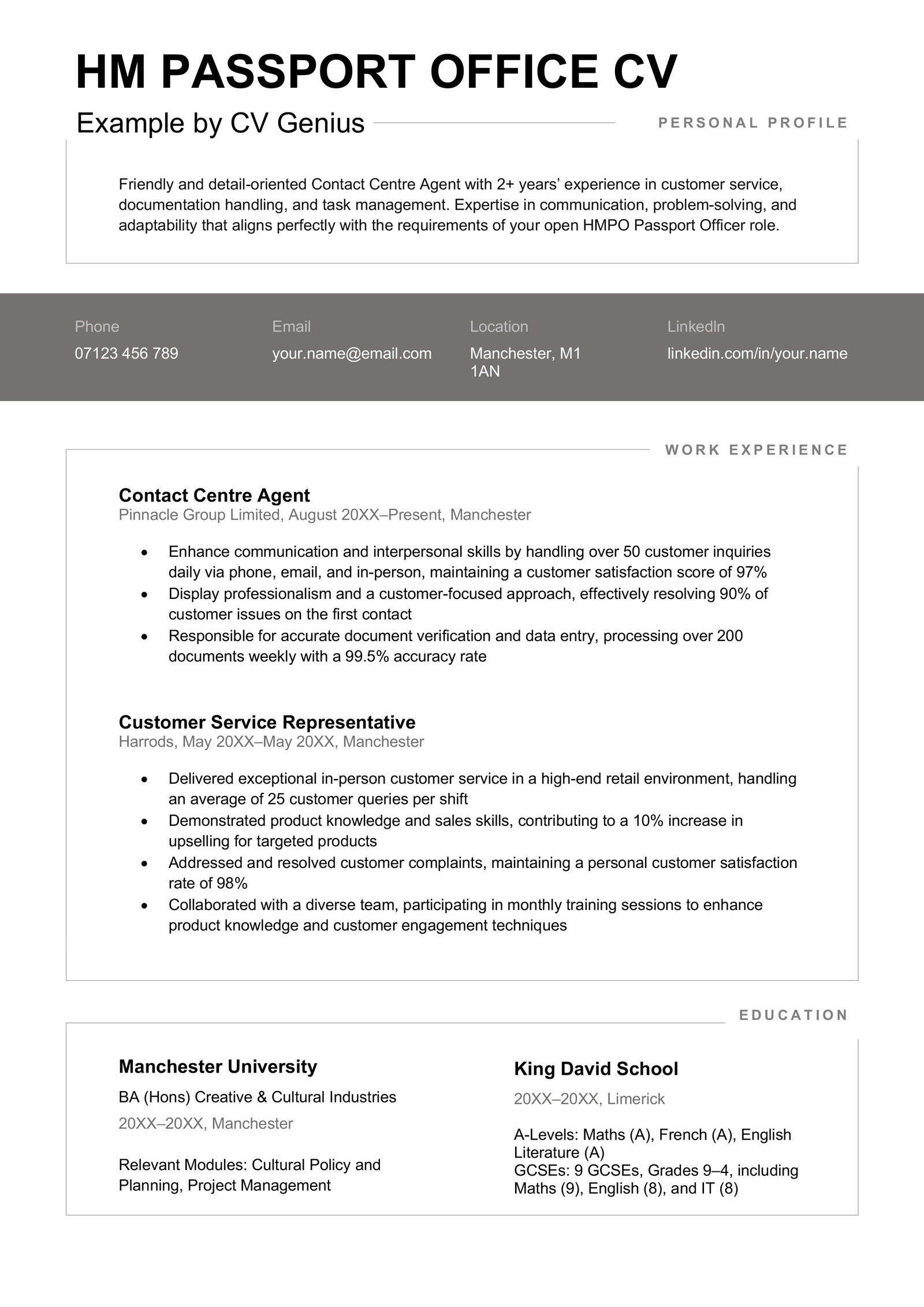 A free government CV template for an MHPO job. It has bold text for the applicant