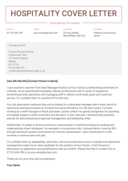 Hospitality Cover Letter Example Free UK Template