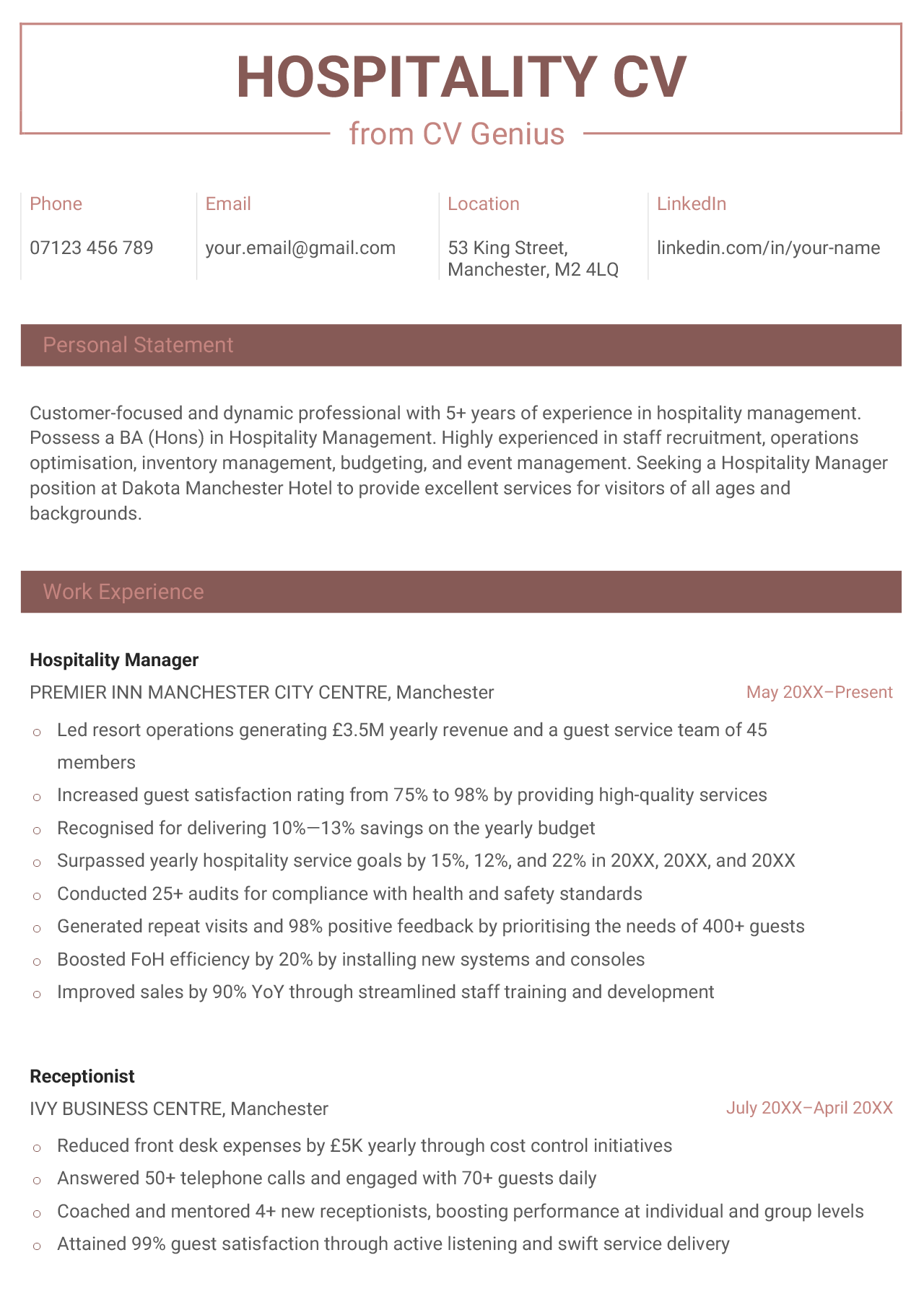 Hospitality CV - Example, Template, & Writing Tips for 2024