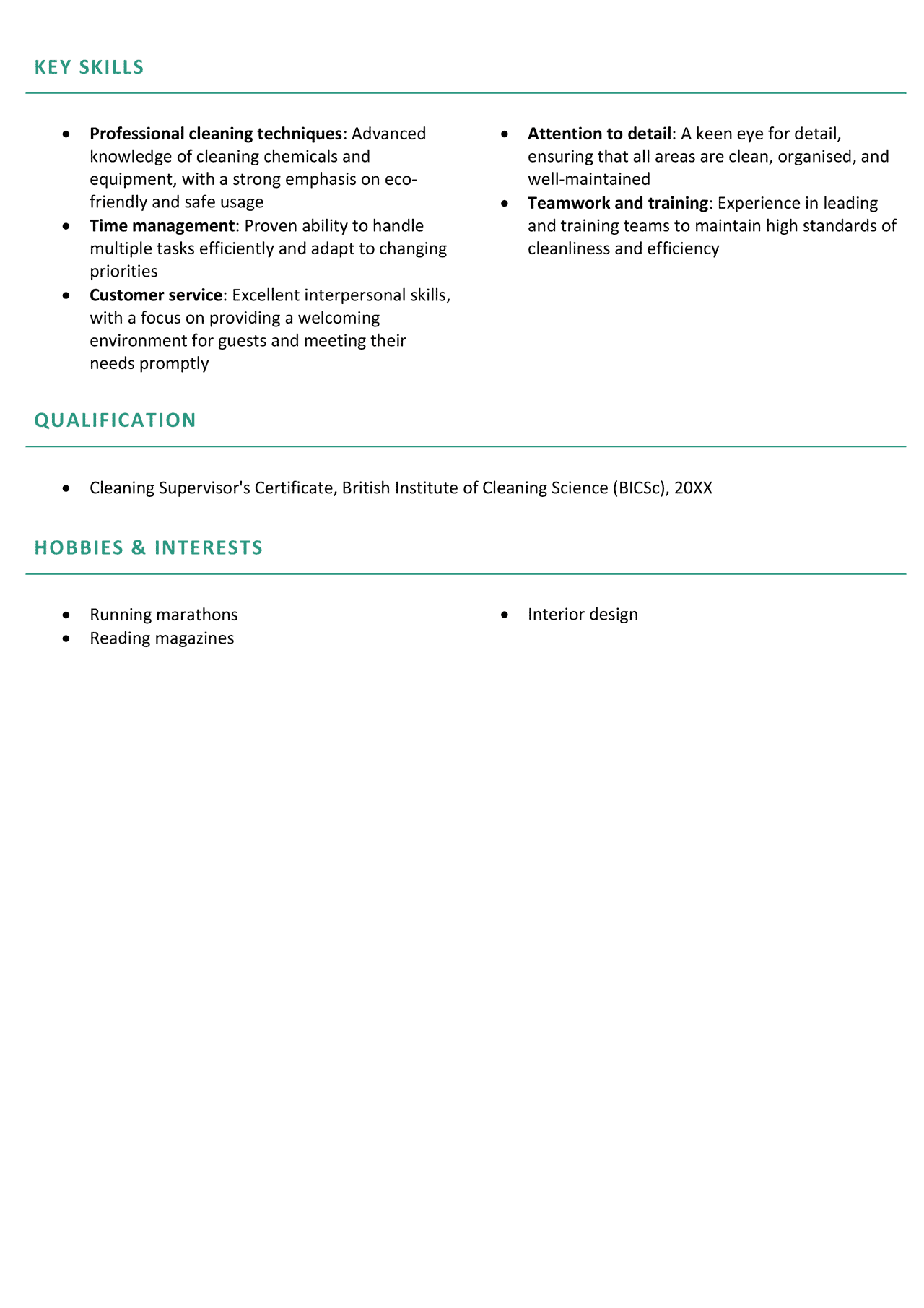housekeeping-cv-example-template