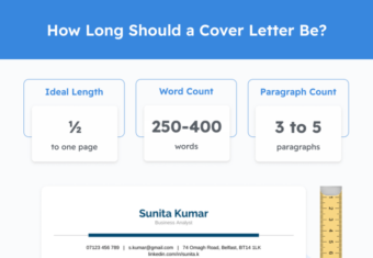 Woman standing in front of a cover letter to answer the question how long should a cover letter be