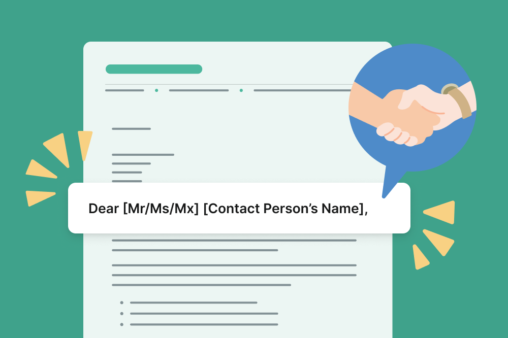 A cover letter addressed to 'Dear [Mr/Ms/Mx] [Contact Person's Name],'