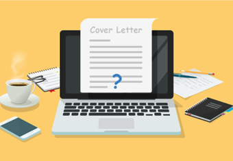 A laptop with a question mark at the cover letter sign off to signify how to end a cover letter