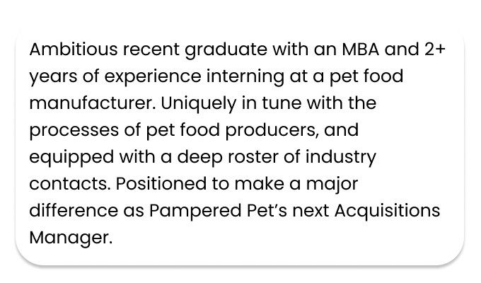 An example of how to start a CV with three sentences describing the applicant's most job-relevant experience and skills.