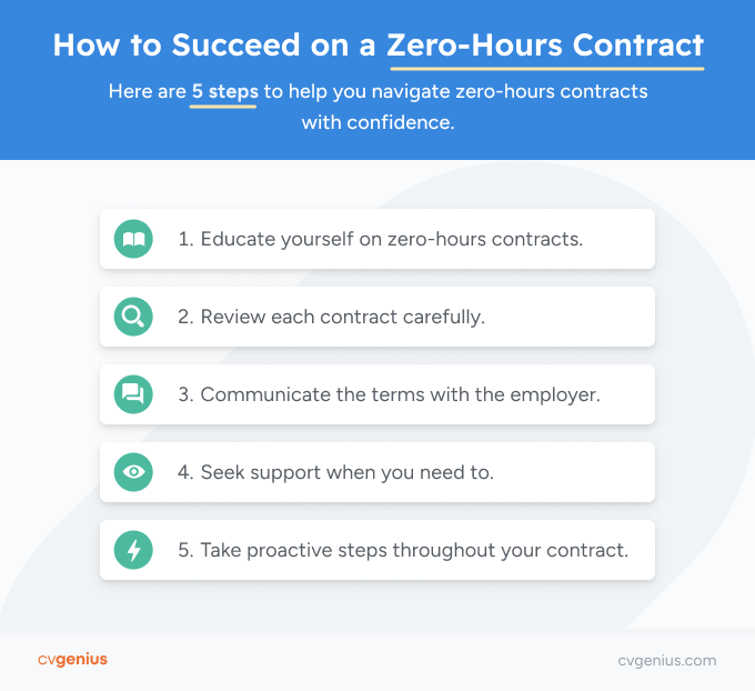An infographic showing five tips for working on a zero-hours contract