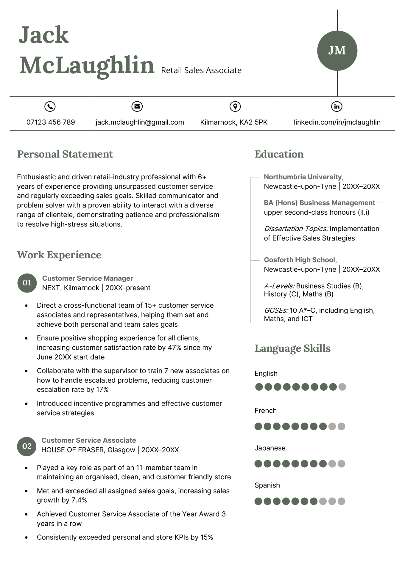 A template for making a creative CV, featuring design elements that can highlight an applicant's skills and education.