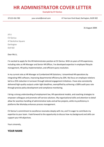 An HR administrator cover letter example for UK job seekers.