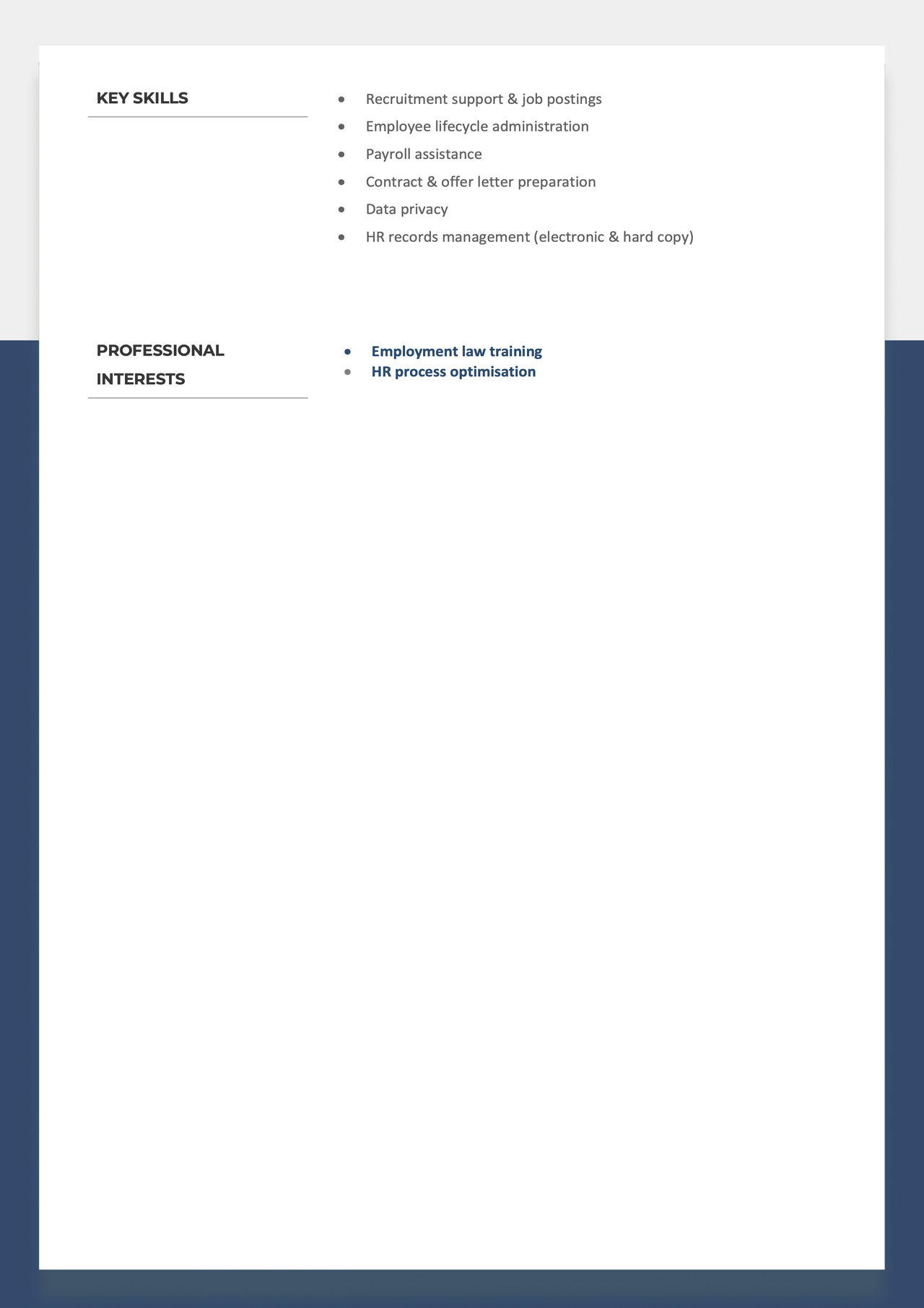 The second page of an HR administrator example.