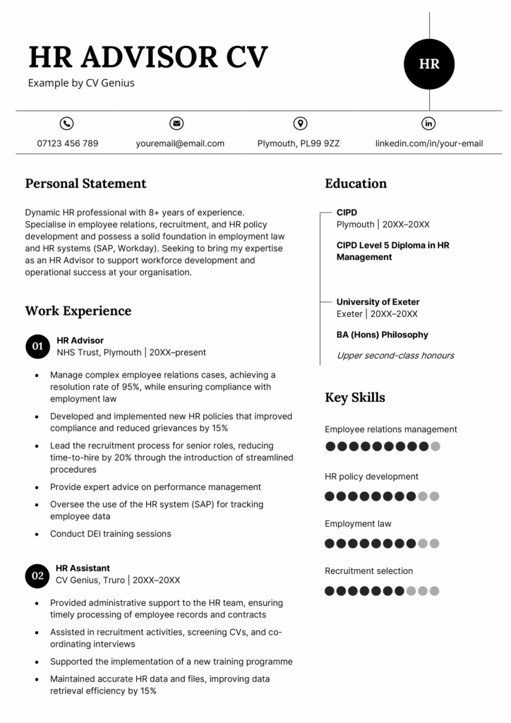 HR Advisor CV Example & Writing Guide