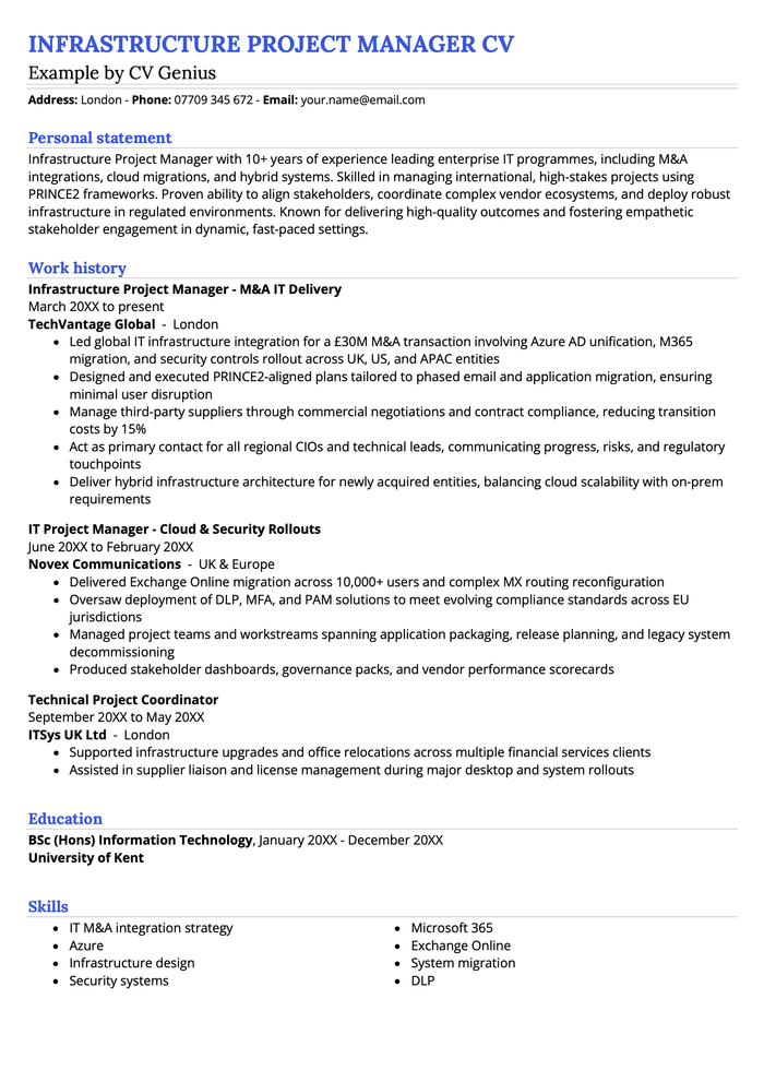 16 Project Manager CV Examples & Free Template for 2026